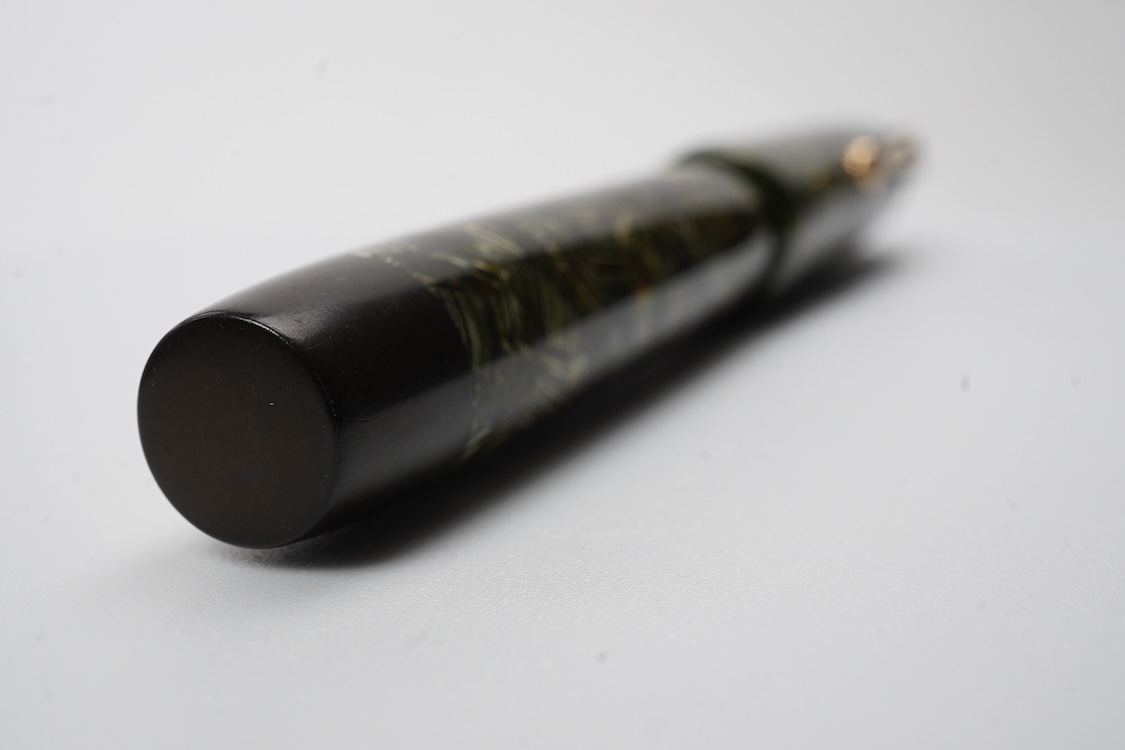 A Parker Senior UK Duofold 'green candy stripe' fountain pen with 14ct. gold 'N' nib